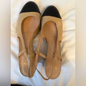 FRENCH SOLE TUCKERNUCK Baton Beige Black Sling Back Heels Shoes Sz 7.5